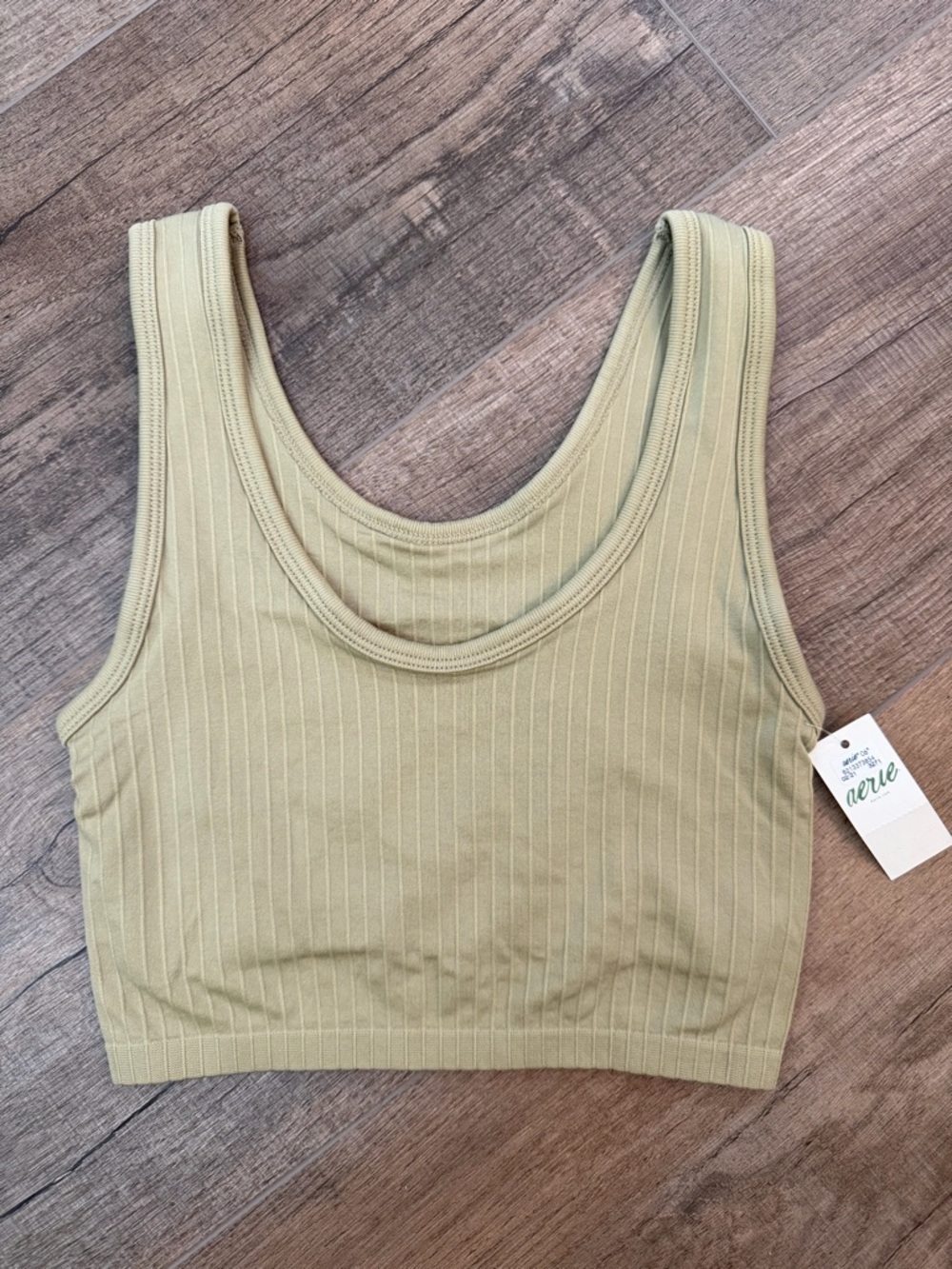 NWT aerie Ribbed Seamless Tank Bralette Womens XXS Scoop Neck‎ Green Sports Bra